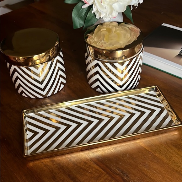 Pottery Barn | Bath | Pottery Barn Gold And White Chevron Vanity Tray ...